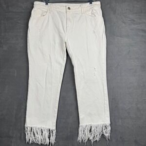 Pilcro HYPHEN White Distressed Cropped Jeans Fringe Hem Women Size 30
